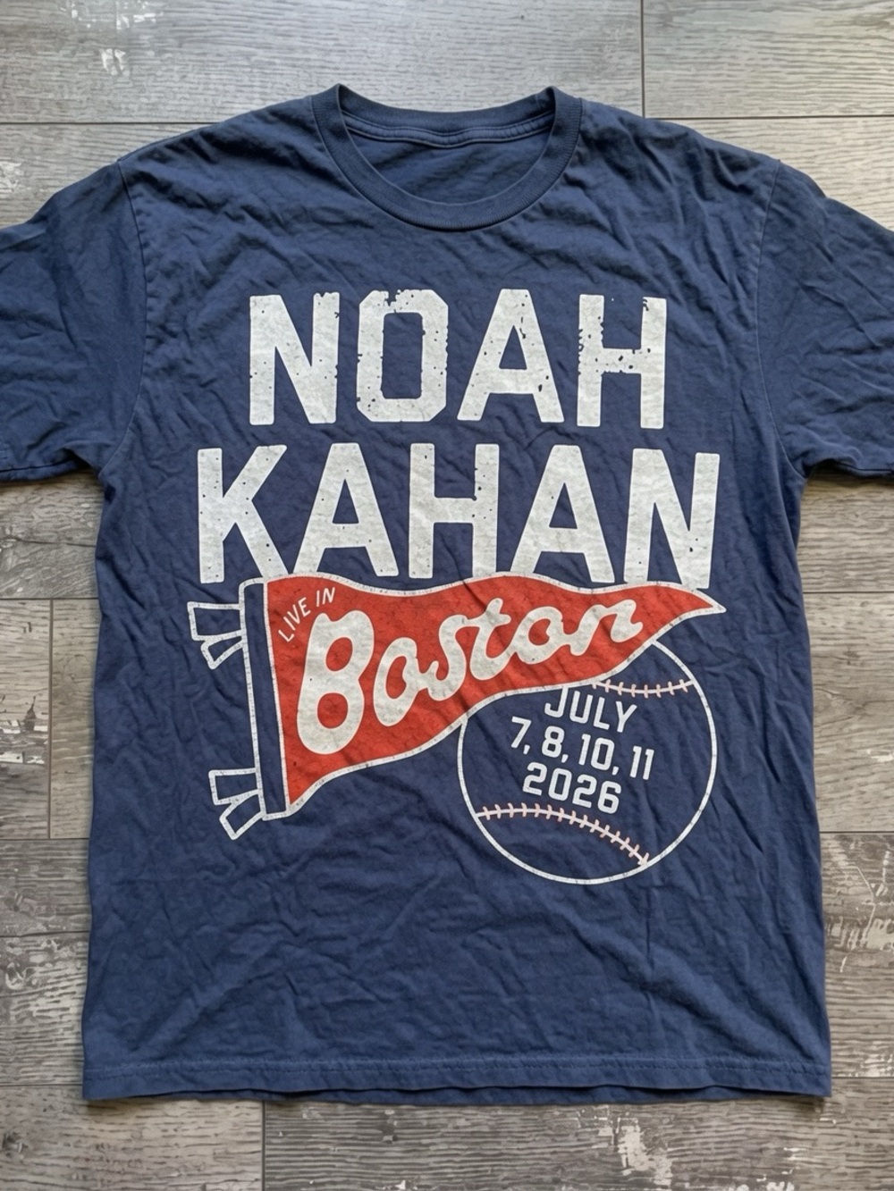 Gildan Navy Blue Noah Kahan Boston Concert Tee with Red Graphic
